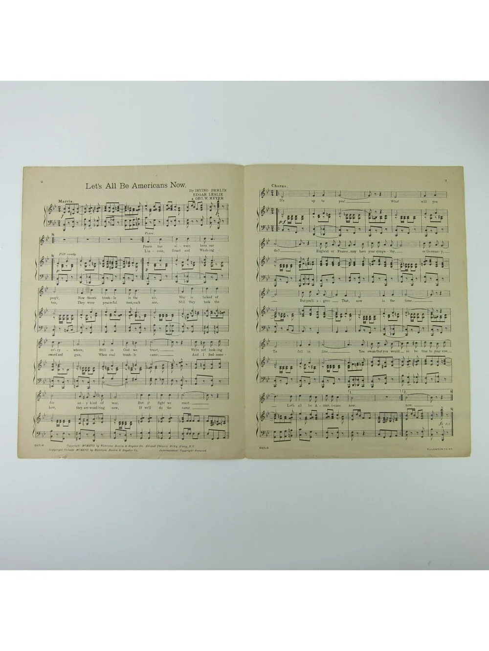 Sheet Music Lets All Be Americans Now Irving Berlin Patriotic WWI Antique 1917